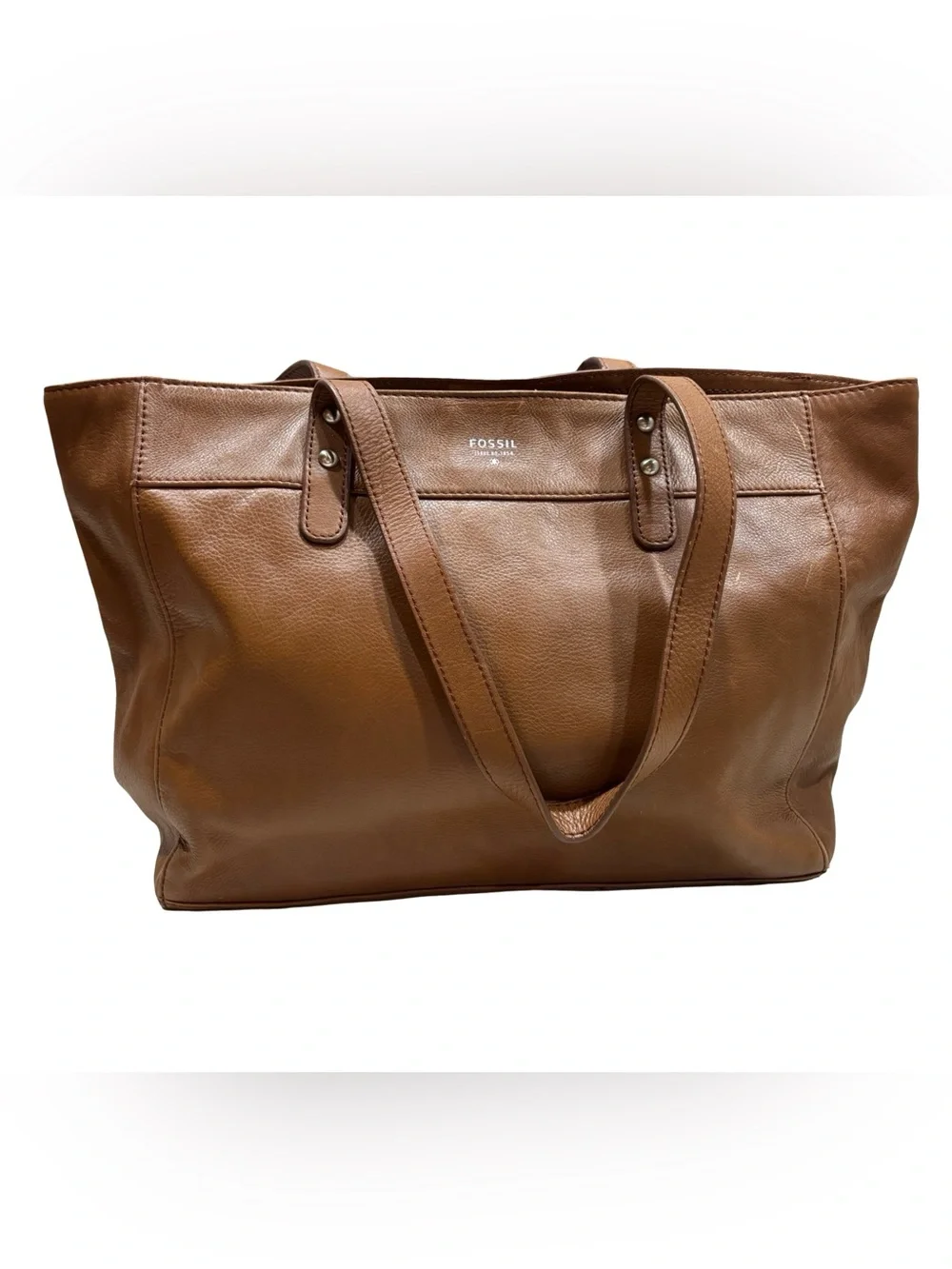 Vintage Fossil Cognac Brown Leather Tote
